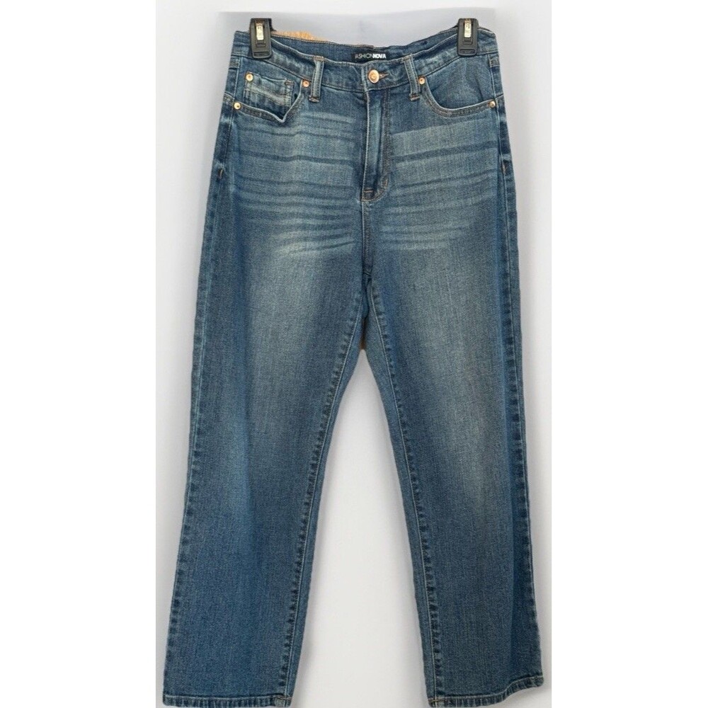 Fashion Nova Regular Fit Straight Leg High Rise Jeans Sz 7/28 Petite Blue